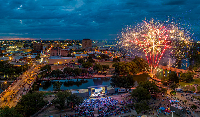 Aerial photography of fireworks in West Texas